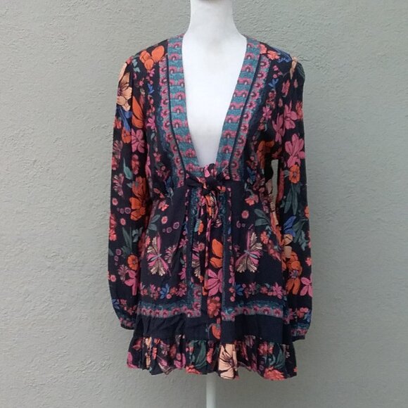 Free People Tunic Dress Size 2 Floral Print Violet Hill Printed Boho - Picture 2 of 6